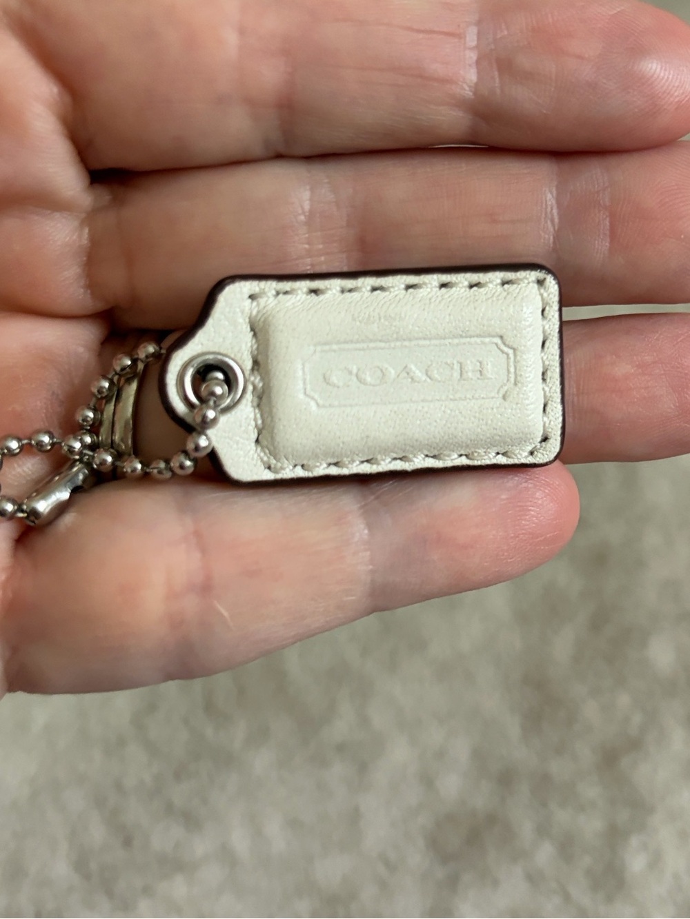 Coach White/offwhite Leather Mini Hangtag with Silver Chain